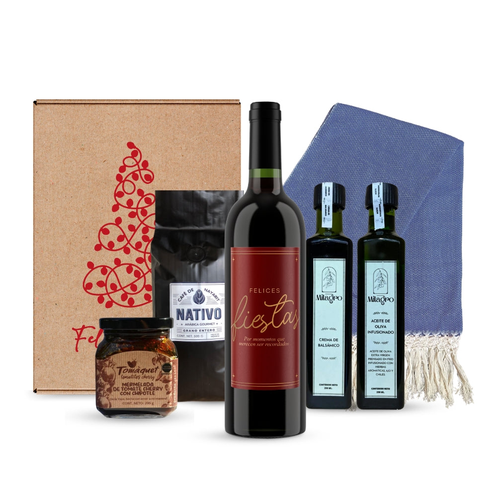 Regalo Navideño - Set Gourmet con Vino Tinto y 5 Productos Exclusivos Locales Artesanales | Todo Sano