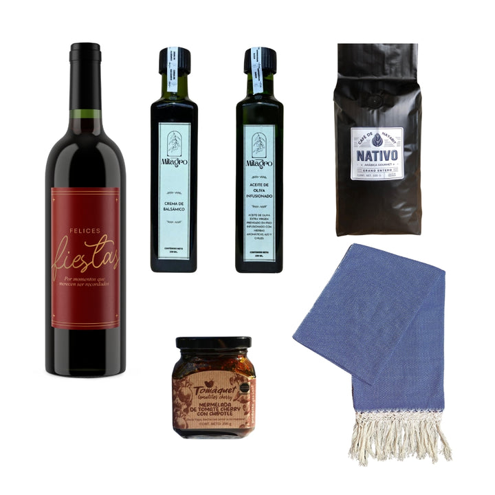 Regalo Navideño - Set Gourmet con Vino Tinto y 5 Productos Exclusivos Locales Artesanales | Todo Sano