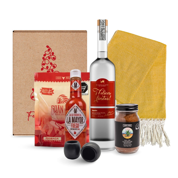 Regalo Navideño - Set Tradicional con Mezcal Espadín y 6 Productos Artesanales Mexicanos Auténticos | Todo Sano