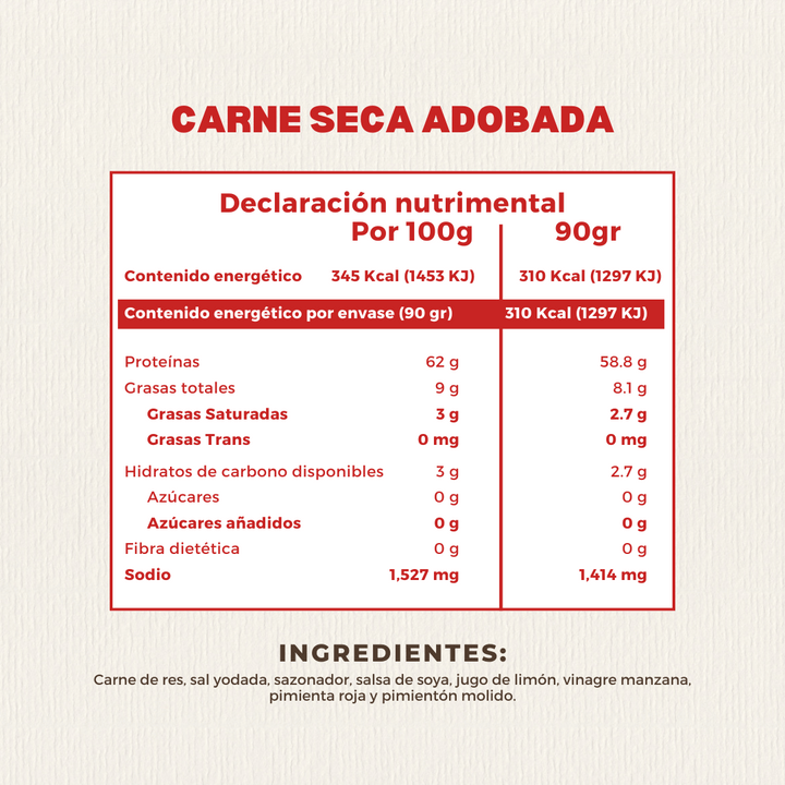 Carne Seca Sabor Adobada | 90 GR - Gran Jefe