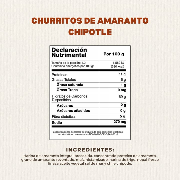 Churritos de Amaranto Sabor Chile Chipotle 50 GR | Almond Love