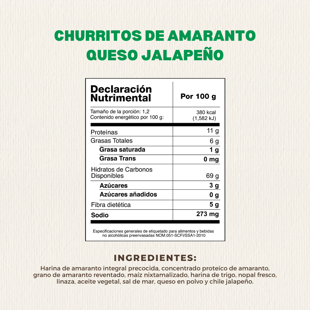 Churritos de Amaranto Sabor Queso Jalapeño 50 GR | Almond Love