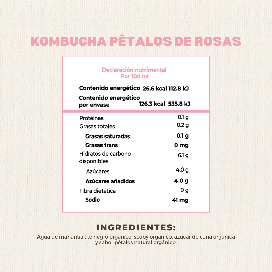 Tera Kombucha Sabor Pétalos de Rosas 280 ml (Refrigerado) l Tera