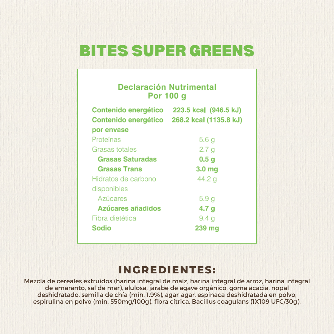 Bites de Espirulina Chía y Probióticos 120 GR Caja con 8 piezas | Nutriwell