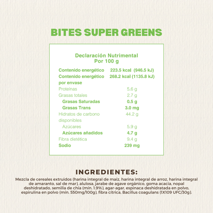 Bites de Espirulina Chía y Probióticos 120 GR Caja con 8 piezas | Nutriwell